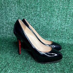 Christian Louboutin Black Patent Leather Pumps Heels Red Bottoms Size 37.5 / 7.5